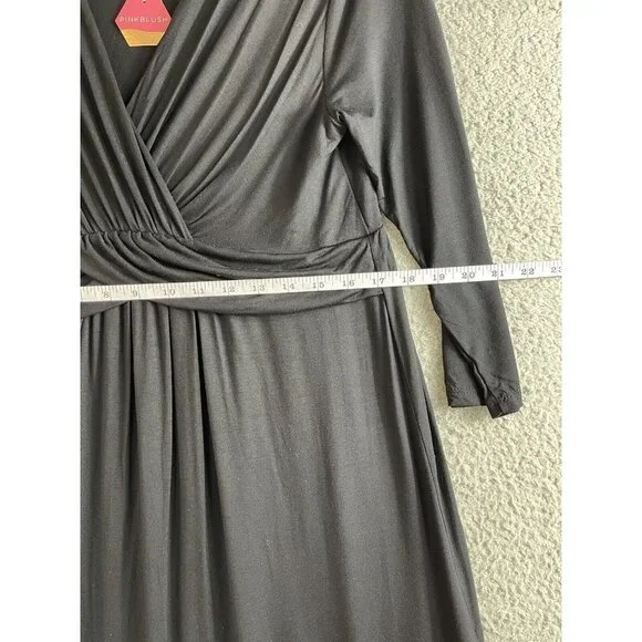 New Pink Blush Maternity Dress Womens Size Large Black Front Knot Long Sleeve - Picture 15 of 15